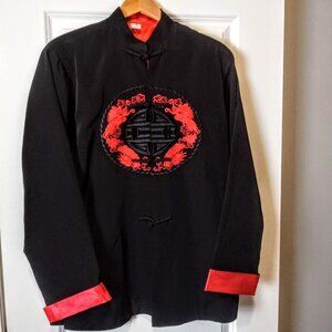 Red & Black Pure Silk Embroidered Dragon Kimono